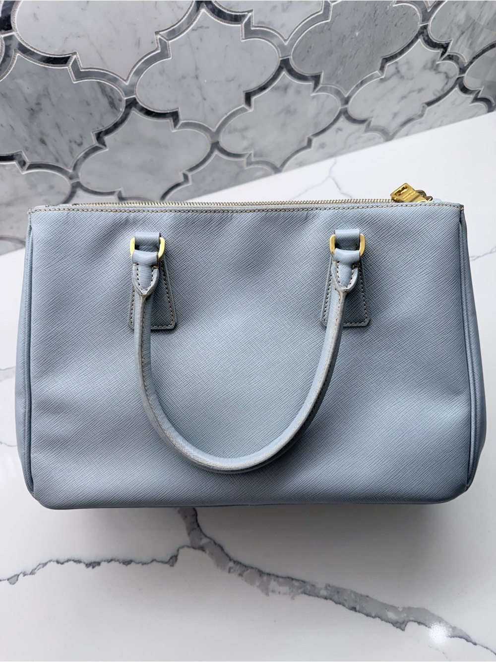 Prada Light Blue Saffiano Leather Tote with Gold Hardware - Picture 4 of 8
